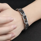 Cool 13MM Width Black Silicone Chain Man Bracelet Homme High Quality Stainless Steel Male On Hand Wrist Jewelry Items
