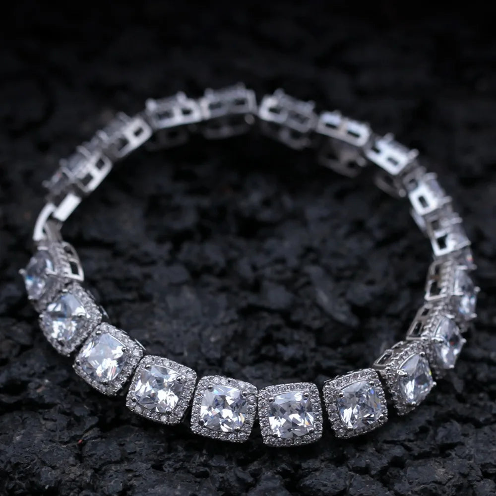 Iced Out Geometric Square CZ Tennis Chain Bracelet 10mm