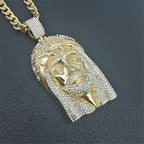 Hip Hop Iced Out Bling Jesus Head Pendant Male Gold Color Stainless Steel Christian Big Necklace for Men Religious
