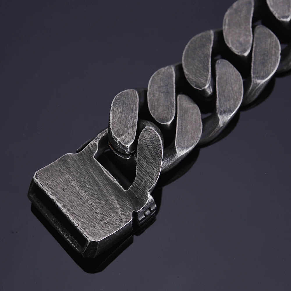 Cool 24MM Wide Cuban Chain Link Men's Bracelets Heavy Black Stainless Steel Man Bracelet for Men With Belt Buckle Metal