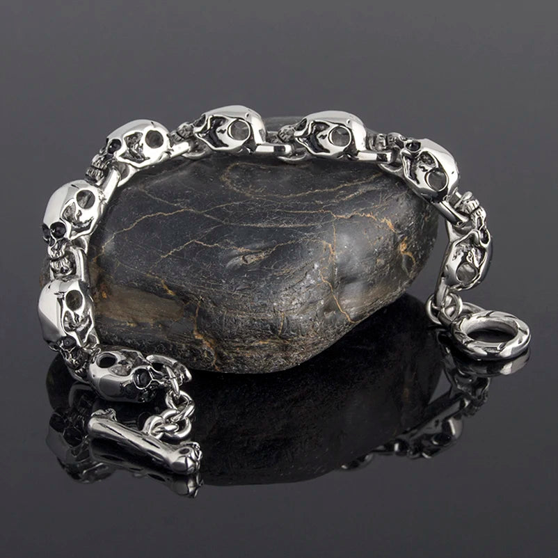 Solid Stainless Steel Men's Bracelets Punk & Hippe's 9MM Skulls Ghost Chain Bracelet Man Masculine Halloween Jewelry