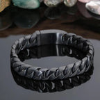 Matte Black Stainless Steel On Hand Bracelet for Men Fashion Men's Bracelets Retro 12MM Curb Link Chain Male Jewelry
