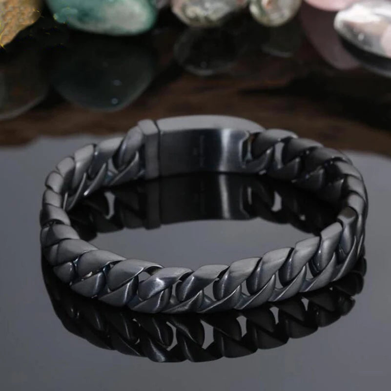 Matte Black Stainless Steel On Hand Bracelet for Men Fashion Men's Bracelets Retro 12MM Curb Link Chain Male Jewelry