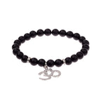 Buddha Head Beaded Bracelet — Black Stone Beads, Bronze-Tone