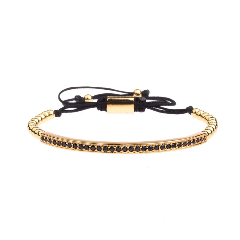 2020 Classic Luxury CZ Black Zircon Long Tubes&4MM Copper Beads Macrame Men Bracelets&Bangles For Women Jewelry Bileklik