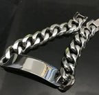 Heavy Curb Chain ID Bracelet 15mm Wide Smooth — Stainless Steel