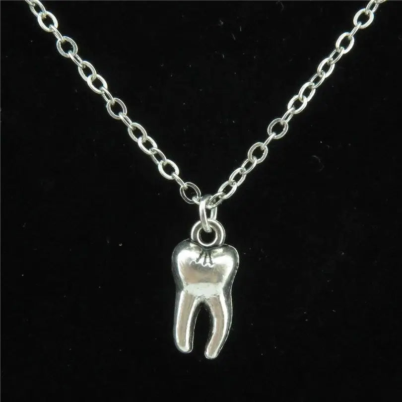 Dentist Molar Tooth Pendant Long Chain Necklace — Zinc Alloy