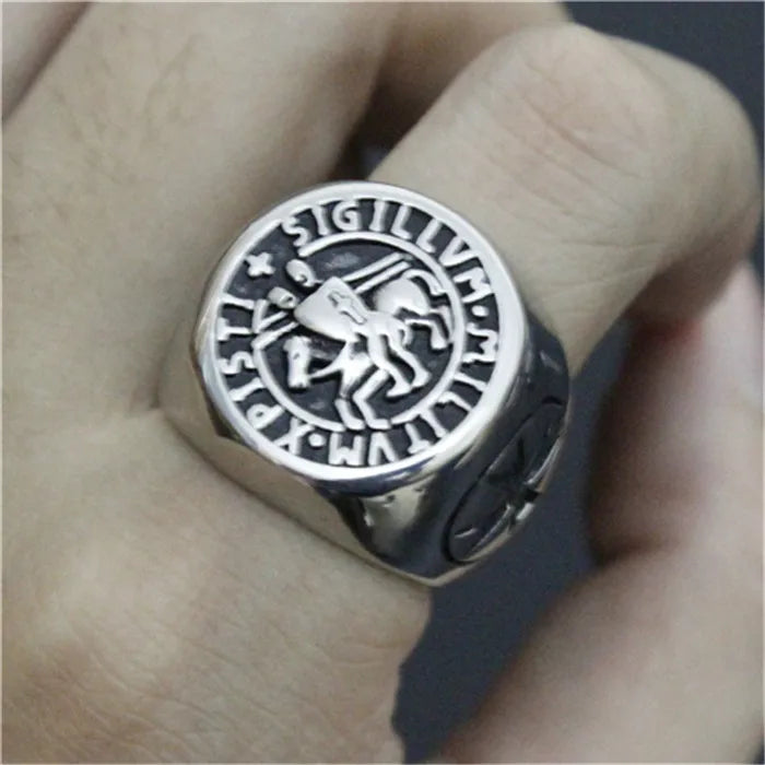 Knights Templar Seal Horse Rider Ring — 316L Stainless Steel
