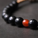 Three-Eyed Dzi Bead Double Wrap Elastic Bracelet 8mm Black