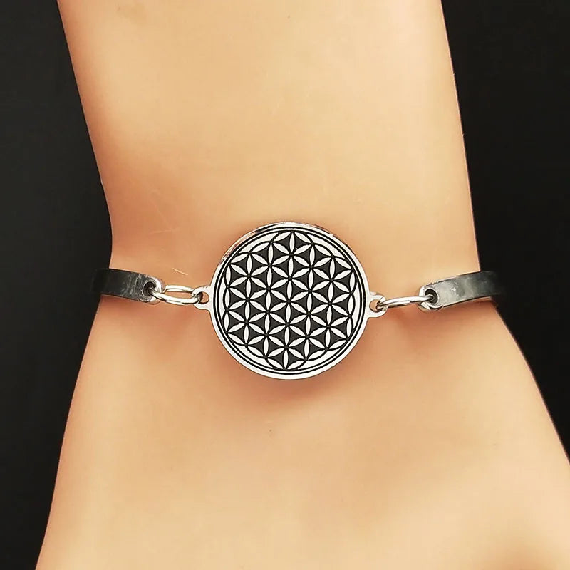 Flower of Life Silver Bracelet — Stainless Steel