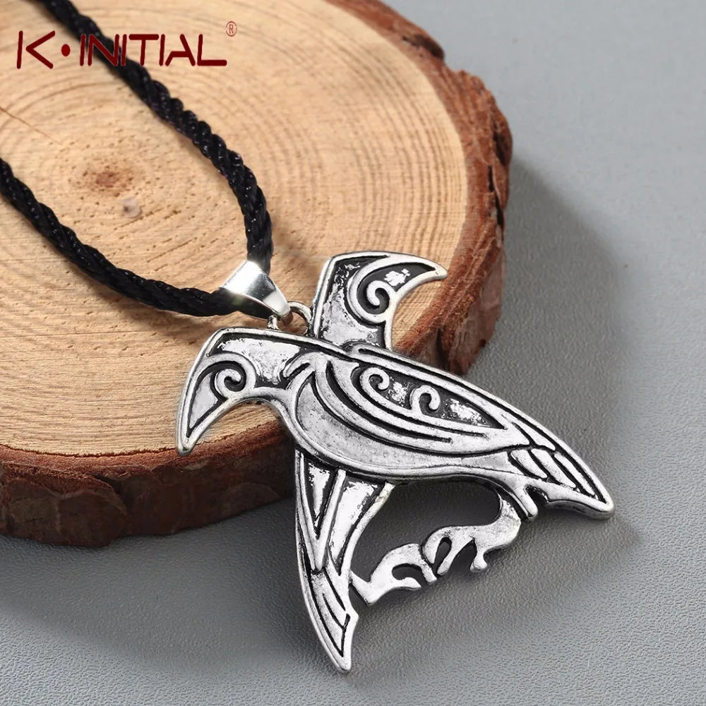 Kinitial Norse Viking Mythology Jewelry Odin's Ravens Pendant Necklace Double Bird Talisman Necklaces Men fashion