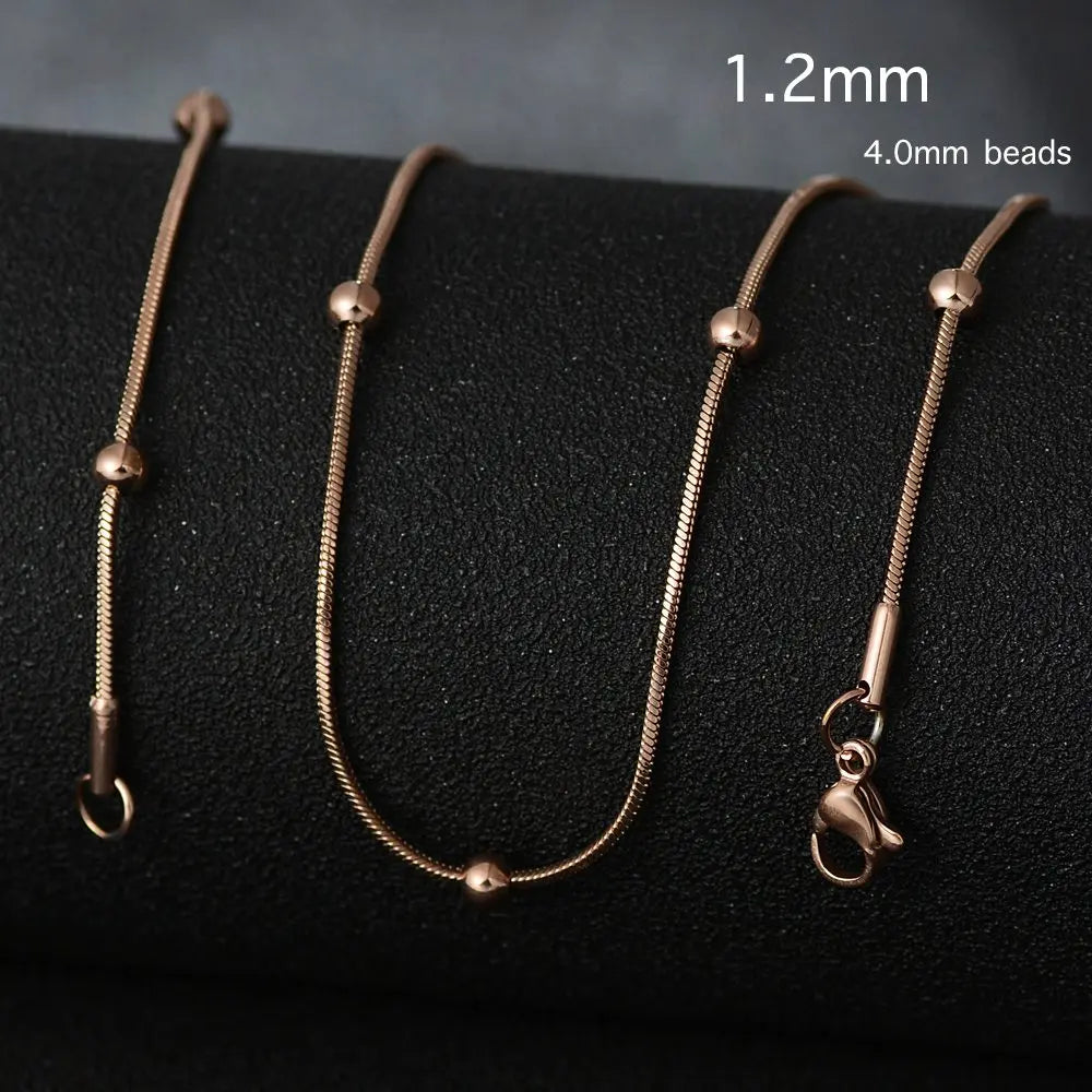 50cm New Fashion Stainless Steel Chain 1.2-3mm Silver Color Rose Gold Necklace Jewelry Vacuum Plating Accessories Chokers Collar