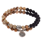 Buddha Head Beaded Bracelet — Black Stone Beads, Bronze-Tone