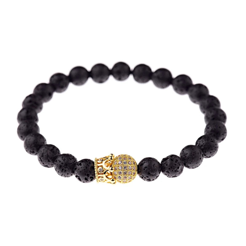 Black CZ Pave Ball Beaded Bracelet for Men — Adjustable Weave