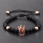 DOUVEI 6mm Pave Zircon Crown Weaving Bracelet Charm Men Black Matte Bracelets For Women Dropshipping ABL007