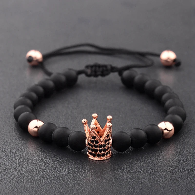 DOUVEI 6mm Pave Zircon Crown Weaving Bracelet Charm Men Black Matte Bracelets For Women Dropshipping ABL007