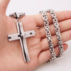 Crucifix Byzantine Chain Necklace — Stainless Steel