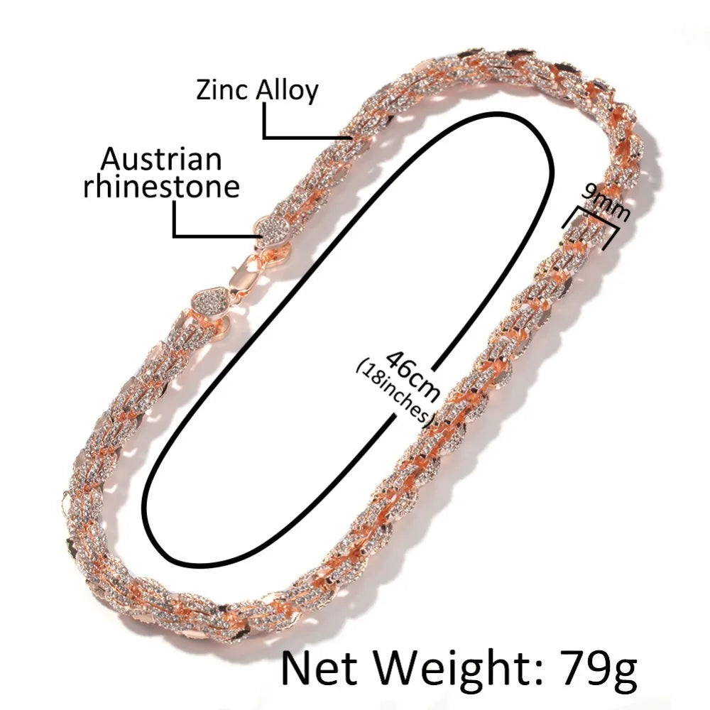 UWIN 9mm Zinc Alloy Rope Chain Necklace Iced Out Rhinestones Hip hop Necklaces Jewelry Men Women Drop Shipping
