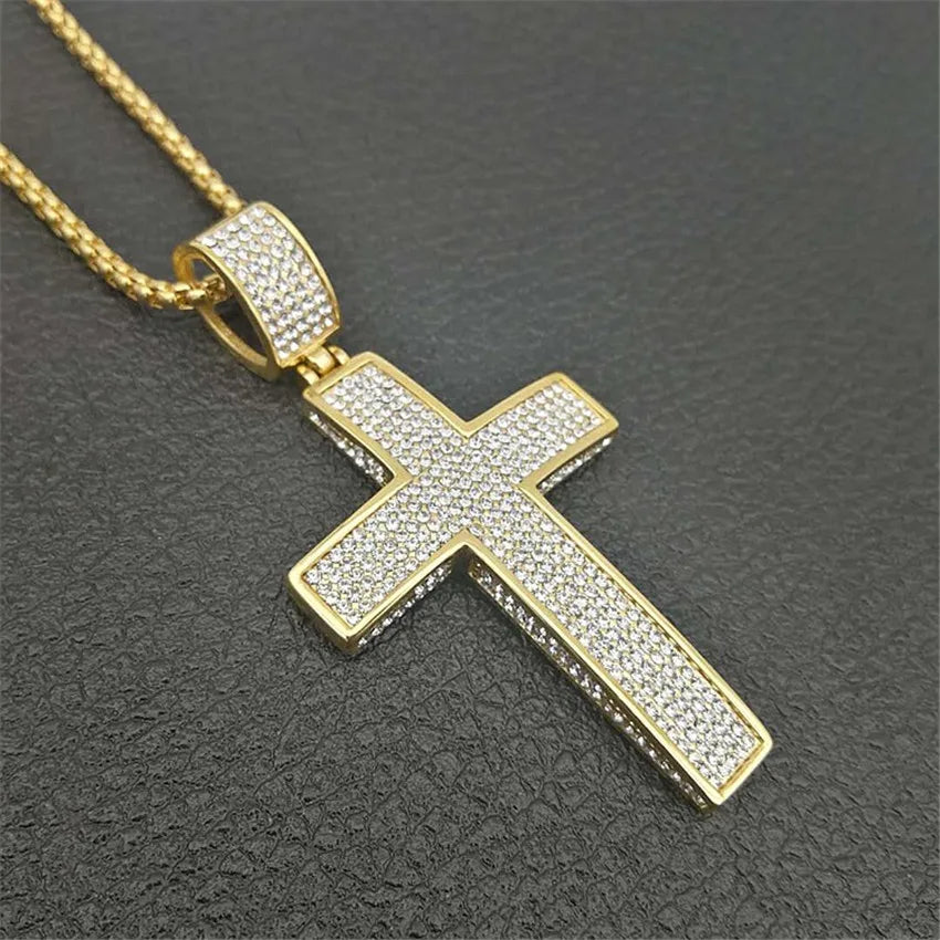 Iced Out Chain Big Cross Pendant Necklace Stainless Steel CZ Cross Necklaces Bling Cubic Zircon Men's Hip Hop Jewelry XL1134