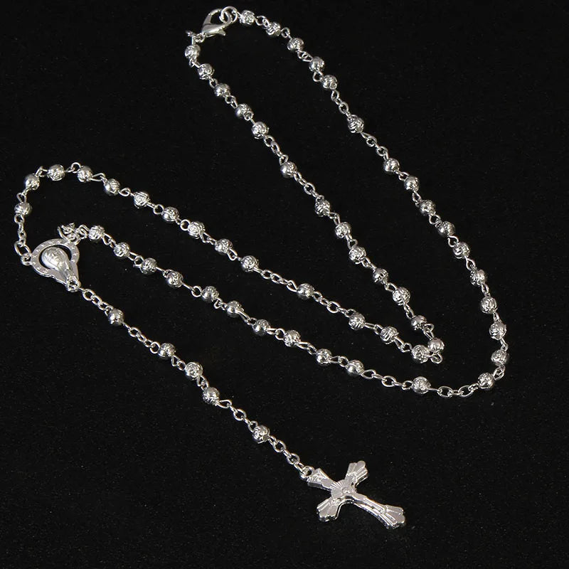 4mm Stainless Steel Necklace, Little Rosary Lady Jewelry Rosary Necklace Lady Jewelry Necklace Jesus Cross Necklace