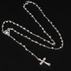 4mm Stainless Steel Necklace, Little Rosary Lady Jewelry Rosary Necklace Lady Jewelry Necklace Jesus Cross Necklace