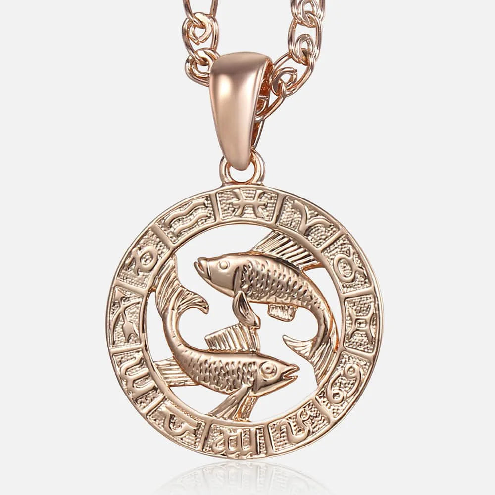 12 Zodiac Sign Constellations Pendant Necklace For Women Men 585 Rose Gold Color Necklace Birthday Gifts Drop Shipping