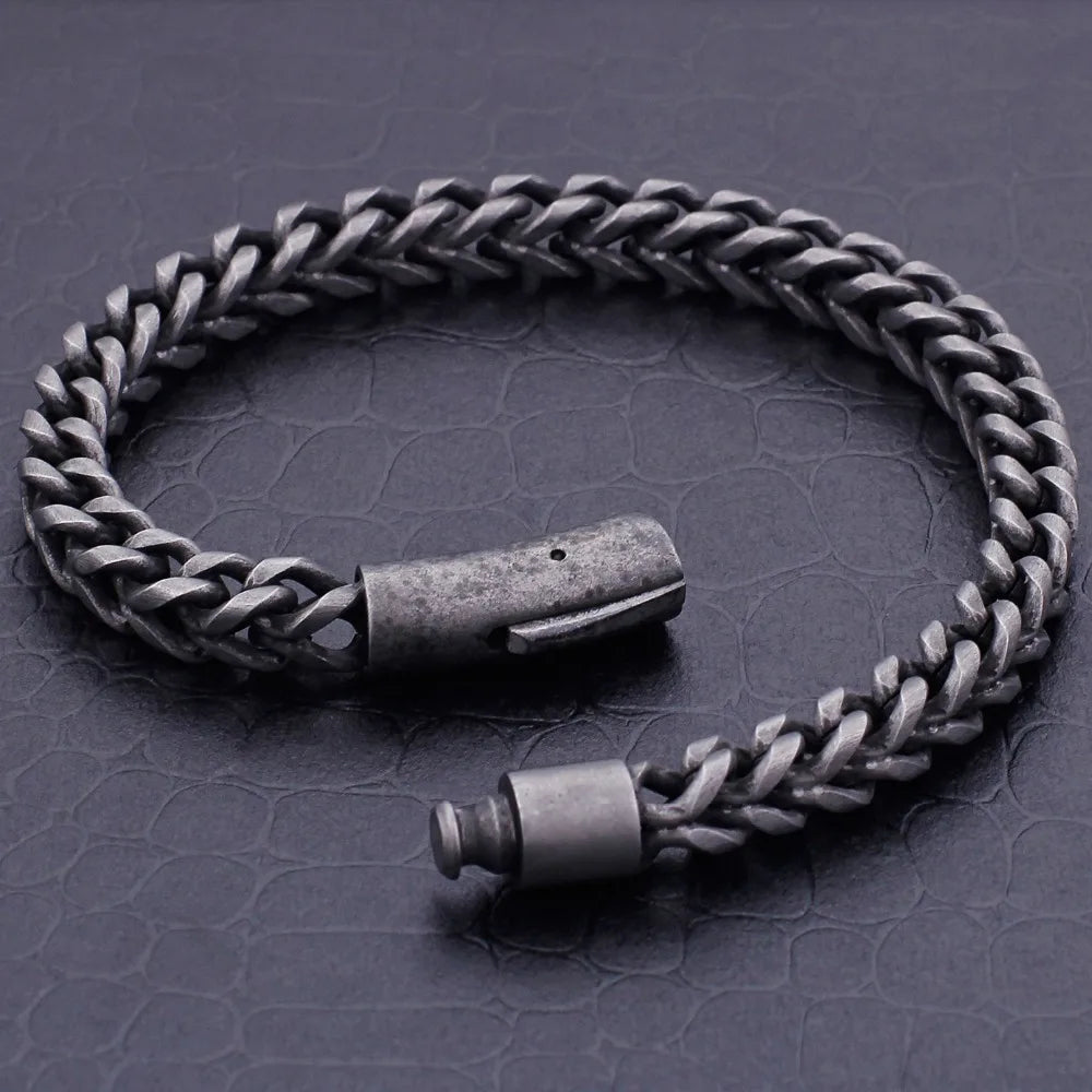 6MM Thick Link Chain Bracelet Men Cool Black Stainless Steel Friendship Men's Bracelets For Man Vintage On Hand Wrist