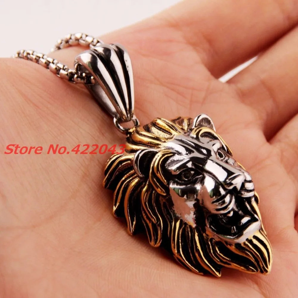 Lion Head Pendant — Two-Tone Stainless