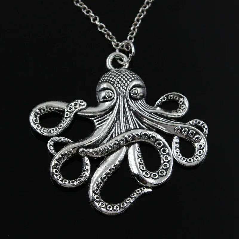 New Fashion Octopus Pendants Round Cross Chain Short Long Mens Womens Silver Color Necklace Jewelry Gift