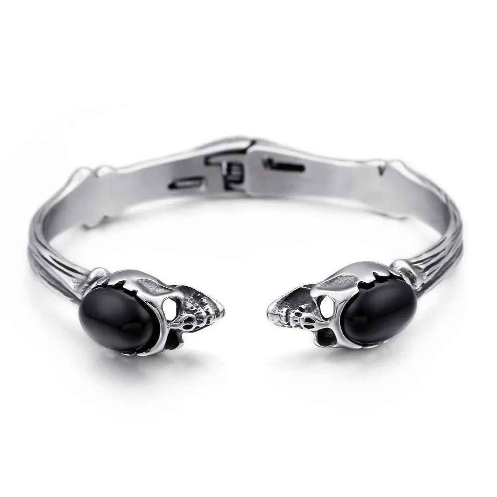 Gothic Skull Head Cuff Bangle Bracelet For Man Punk Rock On Hand Accessories Halloween Boys Bracelets Engraved Biker