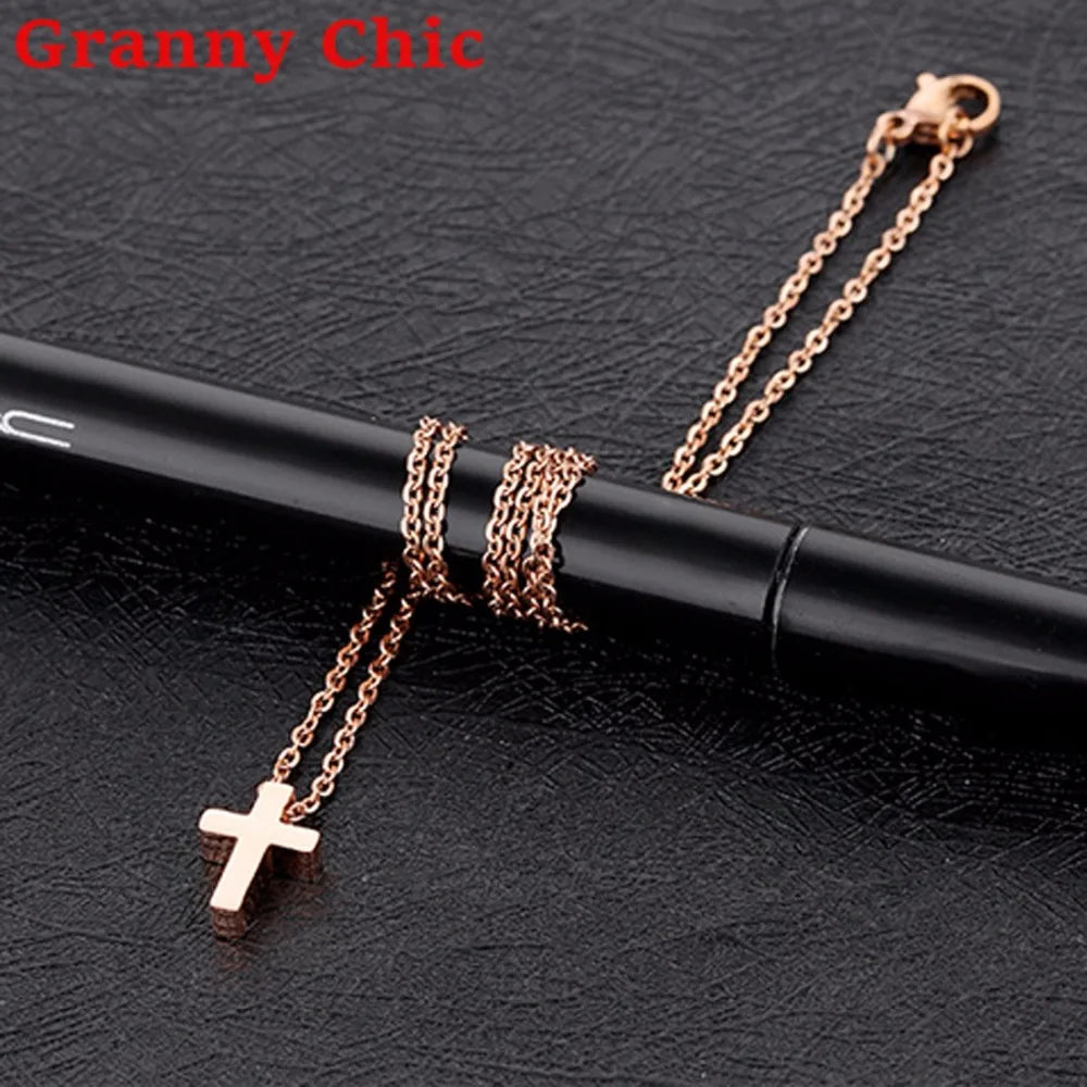 Simple Cross Pendant — Rose Gold