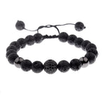 Black CZ Pave Ball Beaded Bracelet for Men — Adjustable Weave