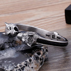 Wolf Skull Head Open Bangles for Men Stainless Steel Mens Bracelets Jewellery Friendship Leather Cuff Bracelets For Man