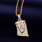 Bubble Letter Iced Religious Jesus Head Pendant Necklace Gold Color Bling Cubic Zircon Men's Hip Hop Jewelry For Gift