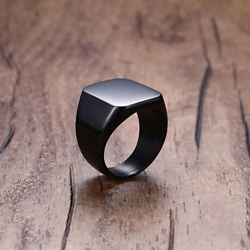 Monogram Black Signet Ring — Stainless Steel