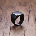 Monogram Black Signet Ring — Stainless Steel