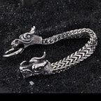 Stainless Steel Double Dragon Heads Bracelet for Man Gothic 20MM Chain Jewelry Accessory Bikers' Men’s Bangle On Hand