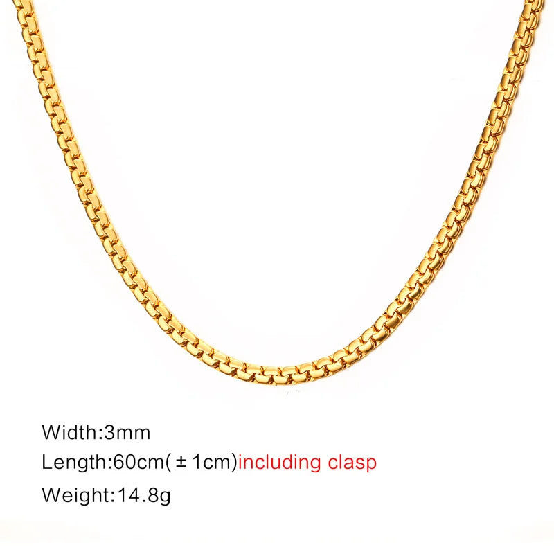 Vnox 24" Chain Necklace for Men Classic Simple Male Jewelry Stainless Steel 3mm width Punk Rocky Jewellry Gold Color