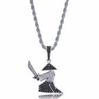 Micro Paved CZ Rhinestone Bling Ice Out Hats Samurai Oriental Warrior Pendants Necklaces for Men Hip Hop Rapper Jewelry