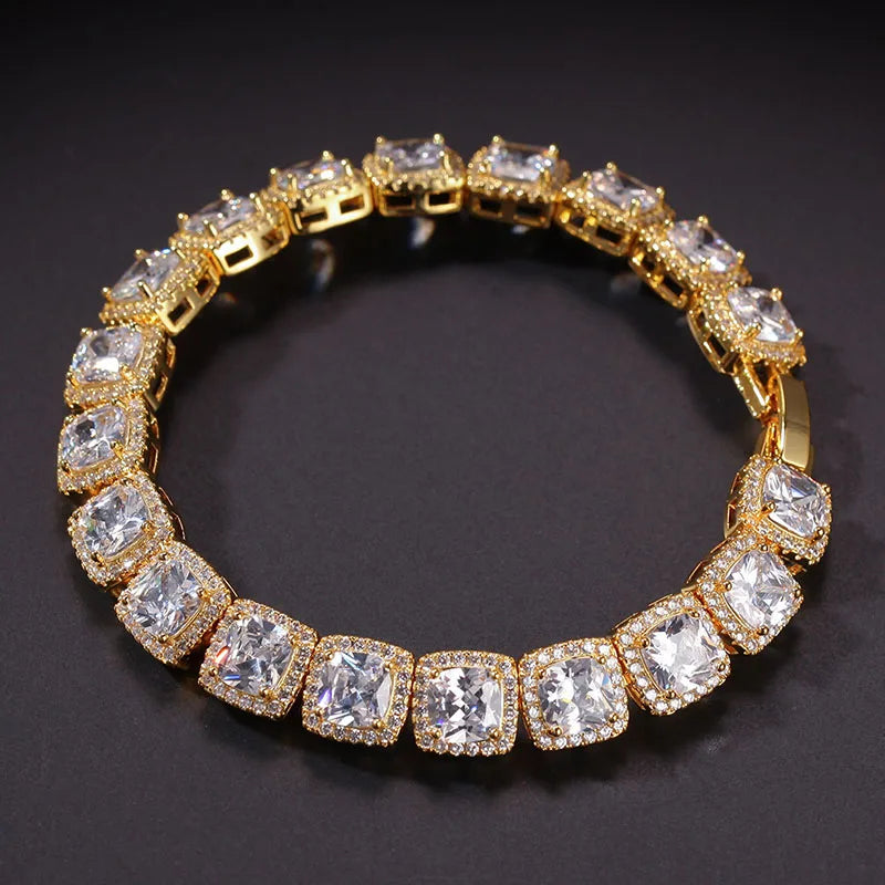 Iced Out Geometric Square CZ Tennis Chain Bracelet 10mm