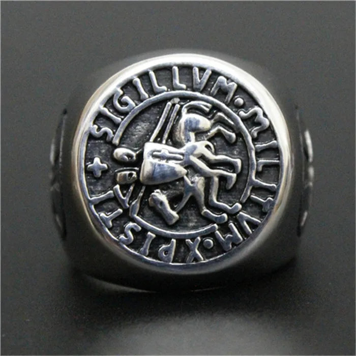 Knights Templar Seal Horse Rider Ring — 316L Stainless Steel