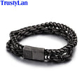 Double Chain Link Stainless Steel Men's Bracelets For Man Vintage Male Bangles Jewelry With Magnet Clasp 10 Inches