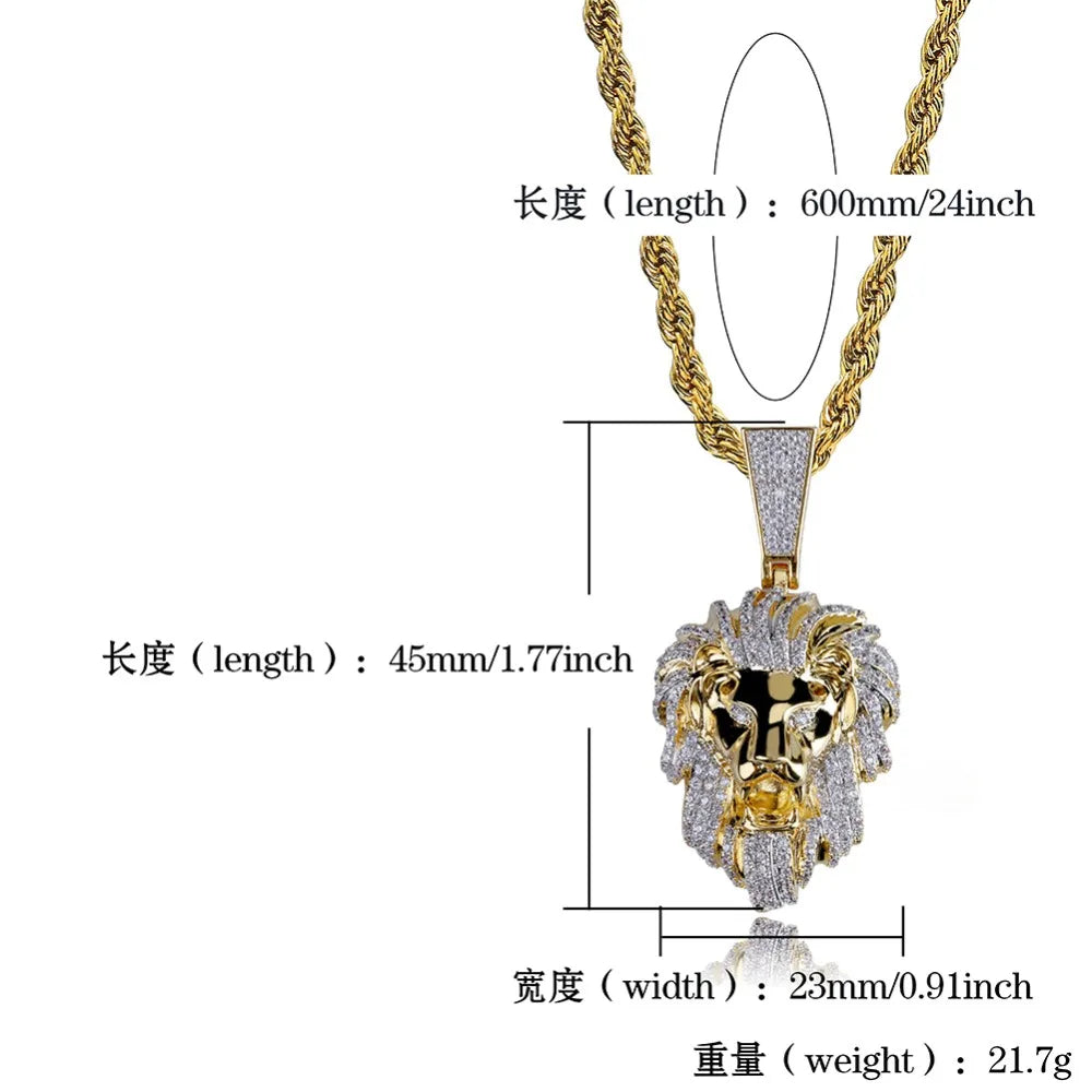 Iced Out Micro Pave Lion Head Pendant — Gold