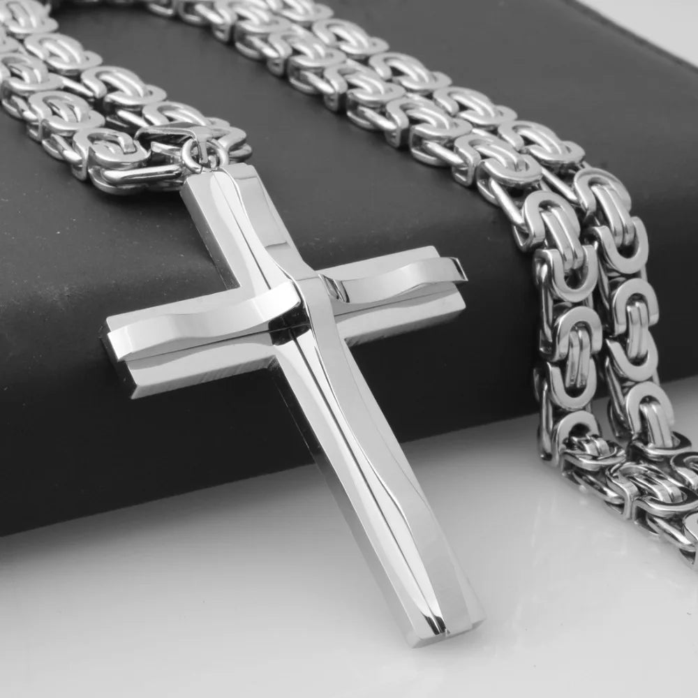 Crucifix Byzantine Chain Necklace — Stainless Steel
