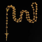 8mm yellow gold rosary necklace. Star Maria Christ's cross necklace. Jesus Christ Cross Pendant Chain Gift Jewelry