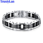 Cool 13MM Width Black Silicone Chain Man Bracelet Homme High Quality Stainless Steel Male On Hand Wrist Jewelry Items