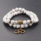 Buddha Head Beaded Bracelet — Black Stone Beads, Bronze-Tone