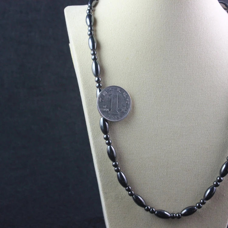 Magnetic Hematite Oval Bead Necklace — Zinc Alloy, 6x12mm