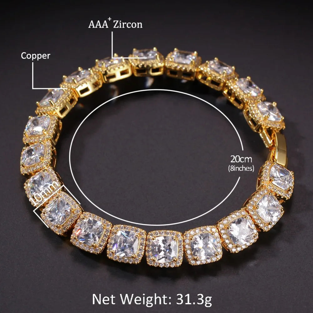 Iced Out Geometric Square CZ Tennis Chain Bracelet 10mm