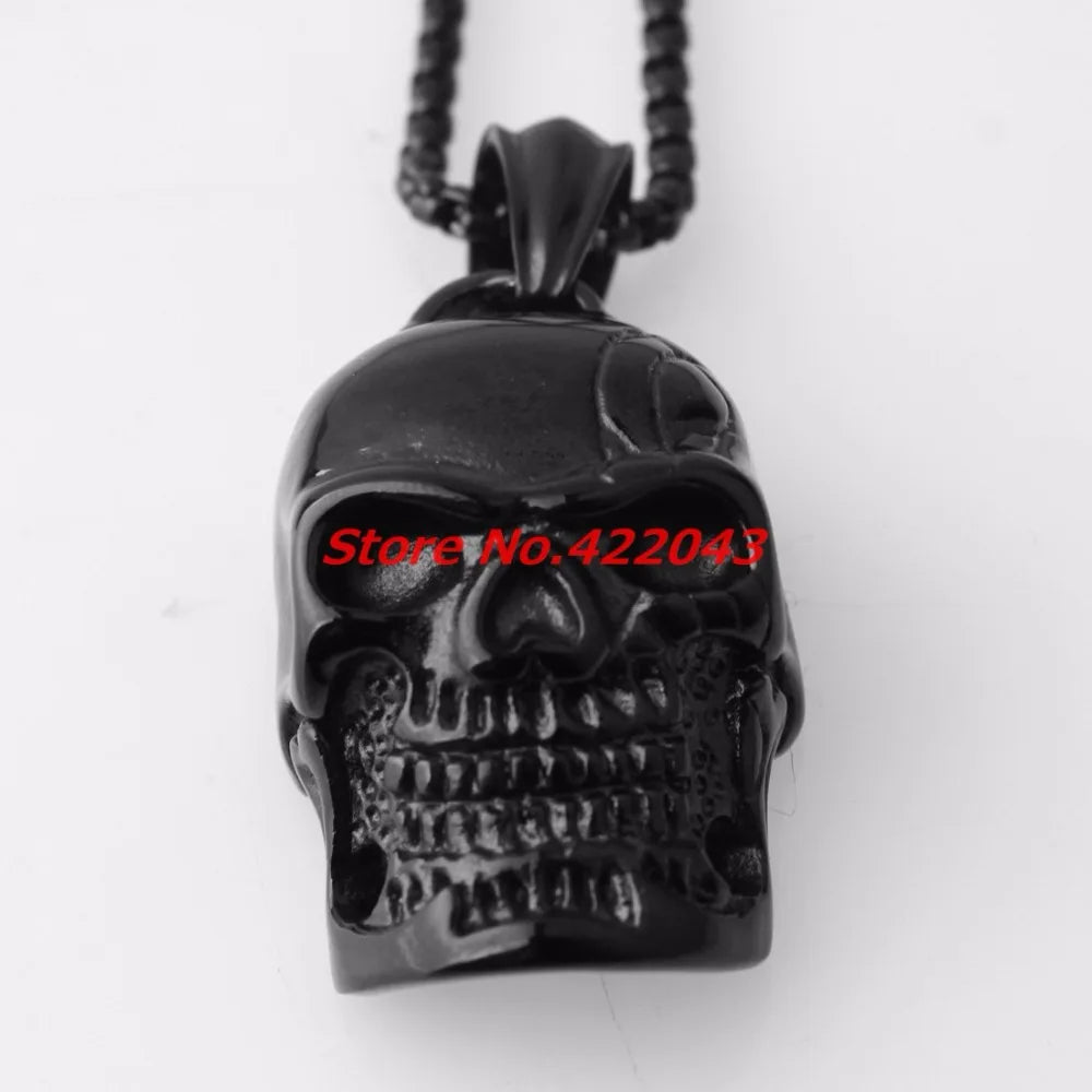 Gothic Black Skull Pendant Box Chain — SS